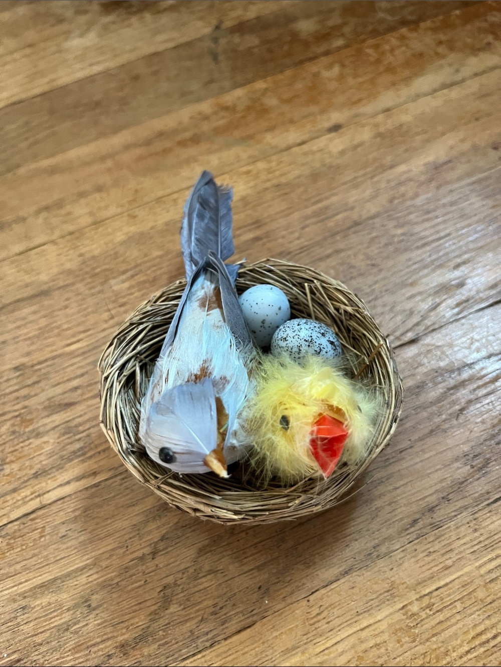 Decorative Yellow Chick Nest with Speckled Eggs